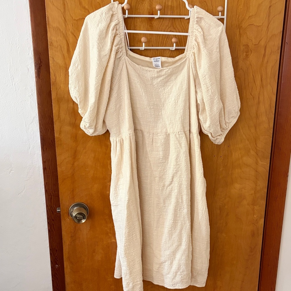 Melrose and Market Cream Textured Puff-Sleeve Midi Dress